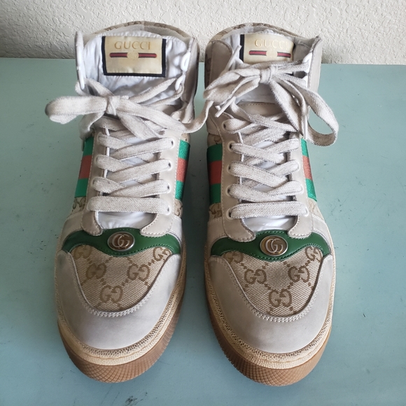 Gucci Screener Hi Top Distressed Logo G Lace Up Sneakers 8 - Picture 7 of 12